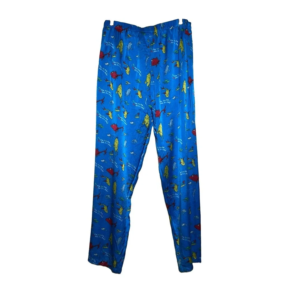 Dr. Seuss‎ Womens Whimsical Silk Pajama Pant Set M Vtg Novelty One Fish Two Fish